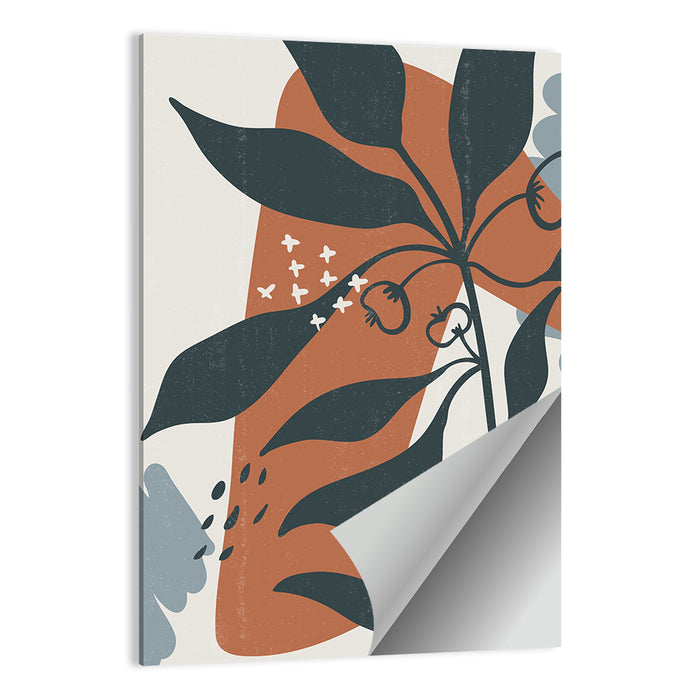 Boho Floral Abstract, Dark Blue and Terracotta Wall Art as a poster print