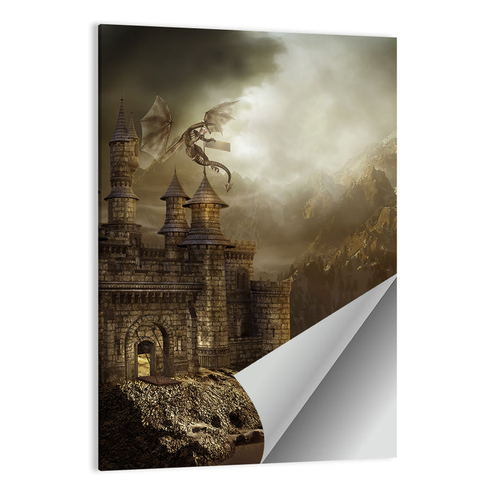 Dragon Perched on Castle Wall Art as a poster print