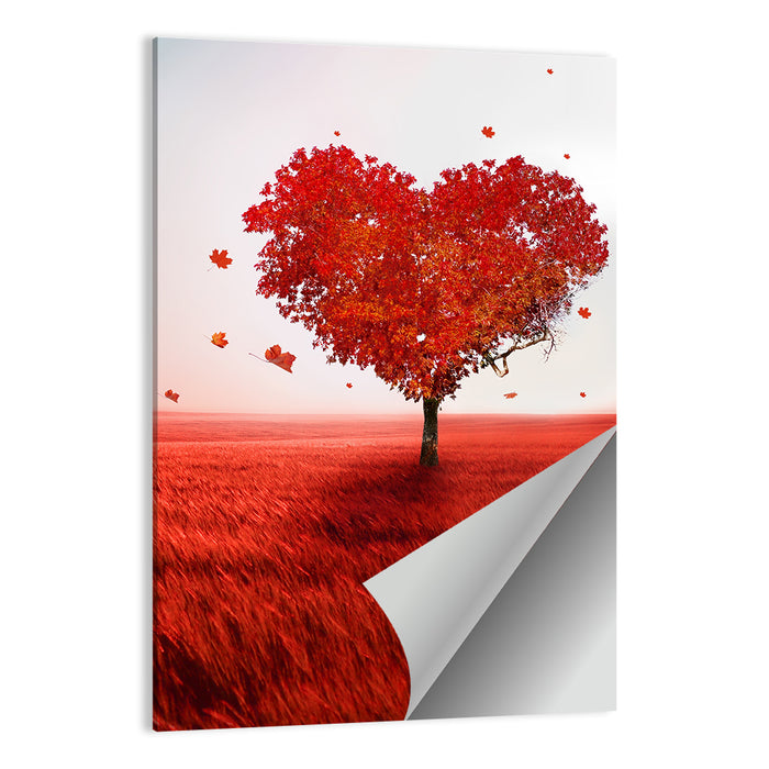 Heart-shaped Tree in Red Field Wall Art as a poster print