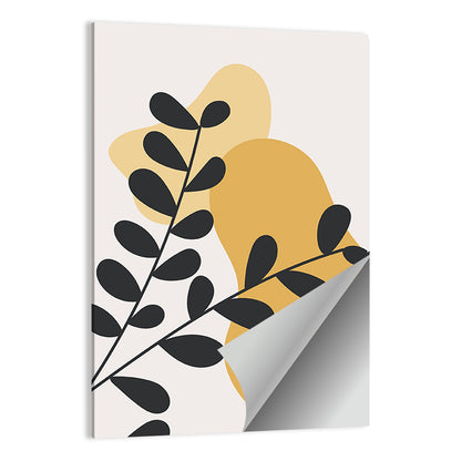Diagonal Black Leaves with Golden Shapes Wall Art