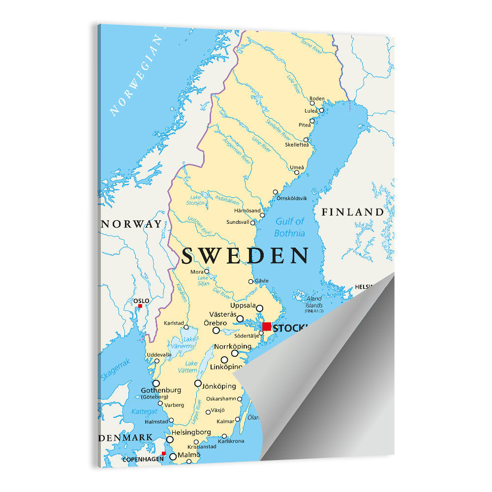 Sweden Political Map Wall Art