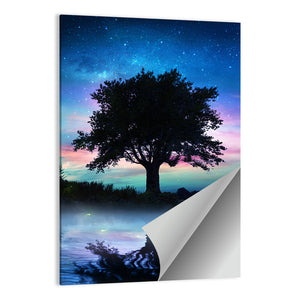 Starry Night With Lonely Tree Wall Art