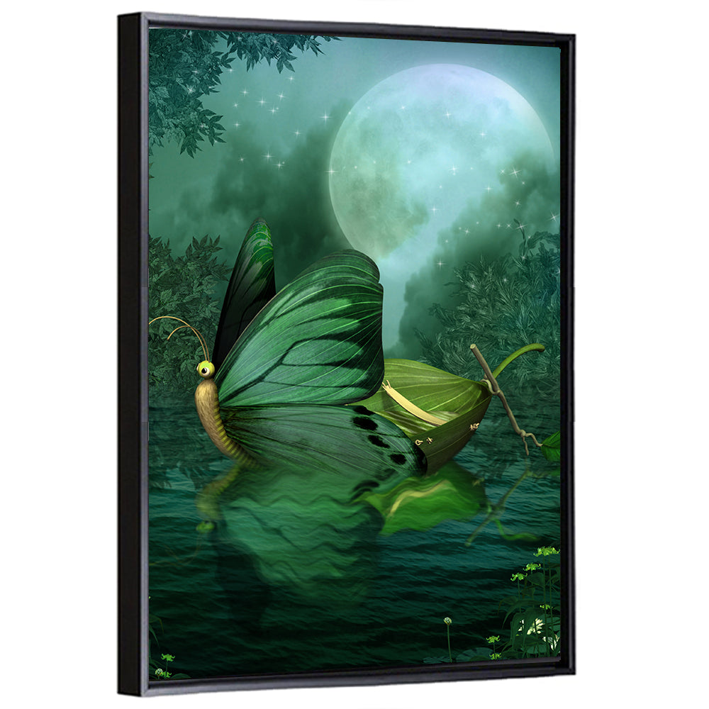 Moonlit Butterfly on Leaf Boat Wall Art