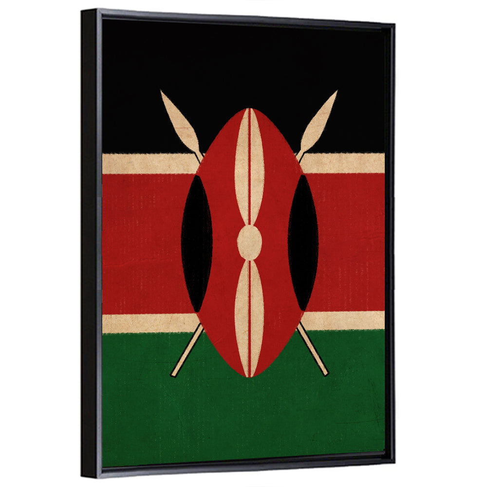Kenyan Flag with Shield Emblem Wall Art