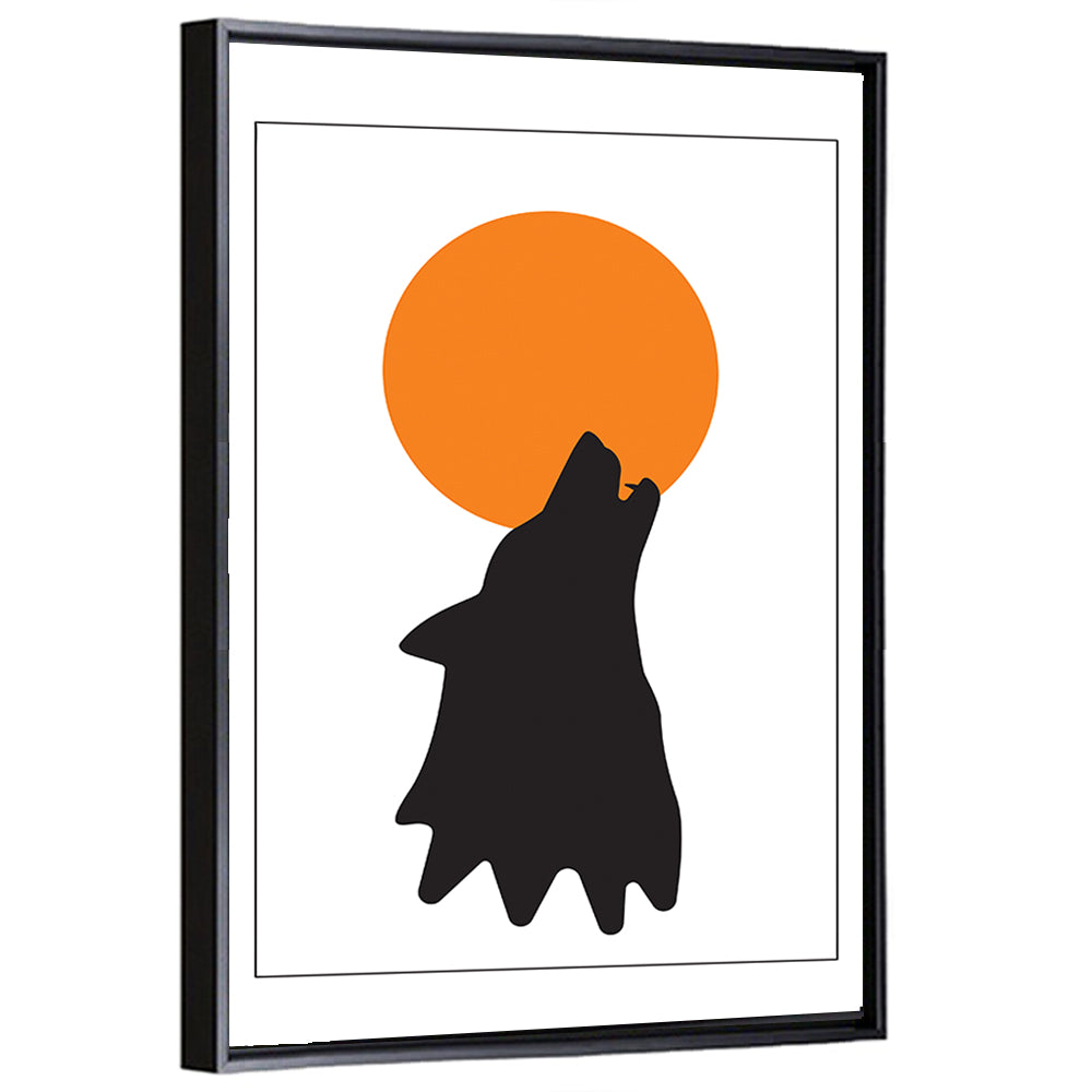 Wolf Silhouette with Orange Moon Wall Art