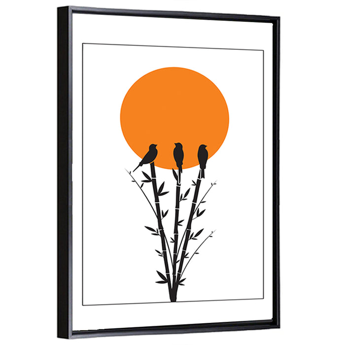 Bamboo and Birds Silhouette Wall Art as a framed canvas