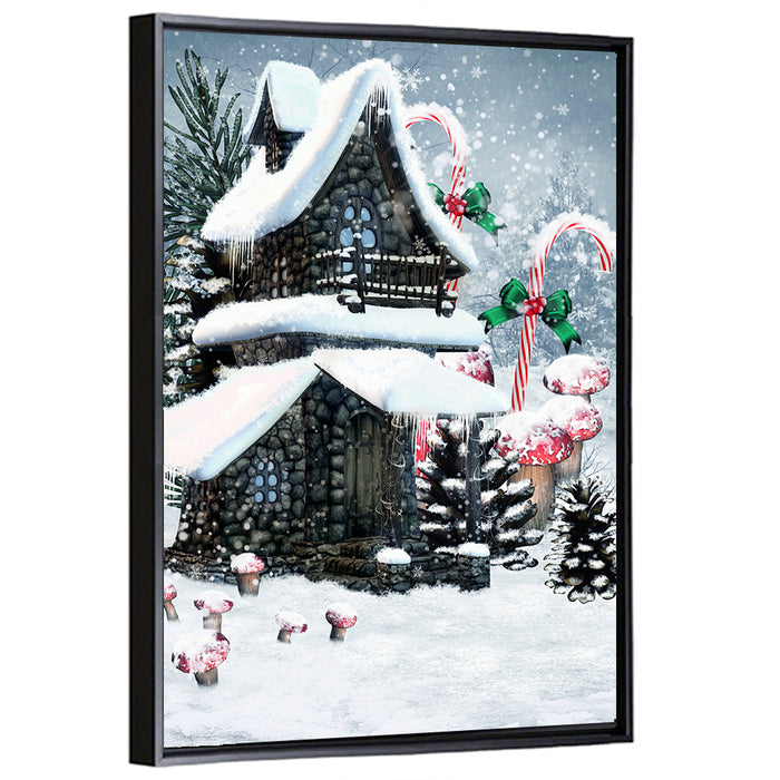 Snowbound Fairy Cottage Wall Art as a framed canvas