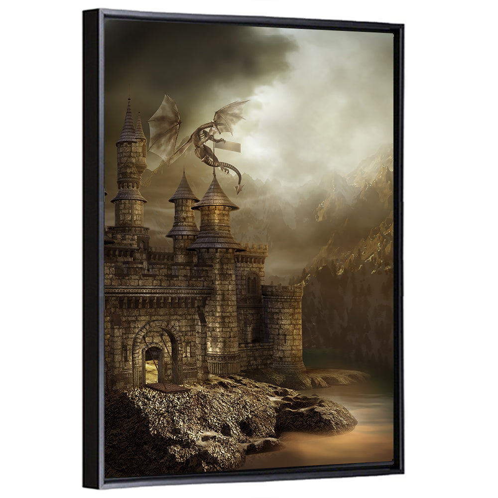 Dragon Perched on Castle Wall Art