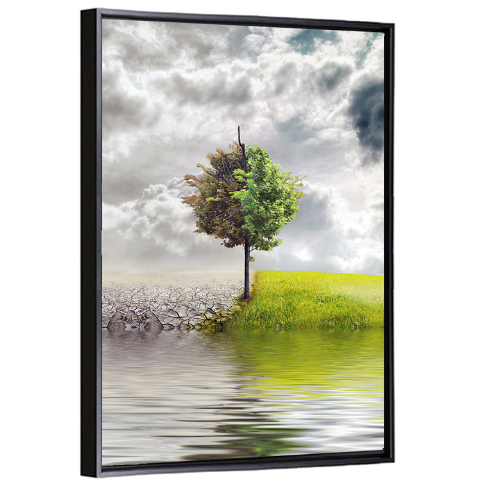 Tree Between Life and Decay Wall Art as a framed canvas