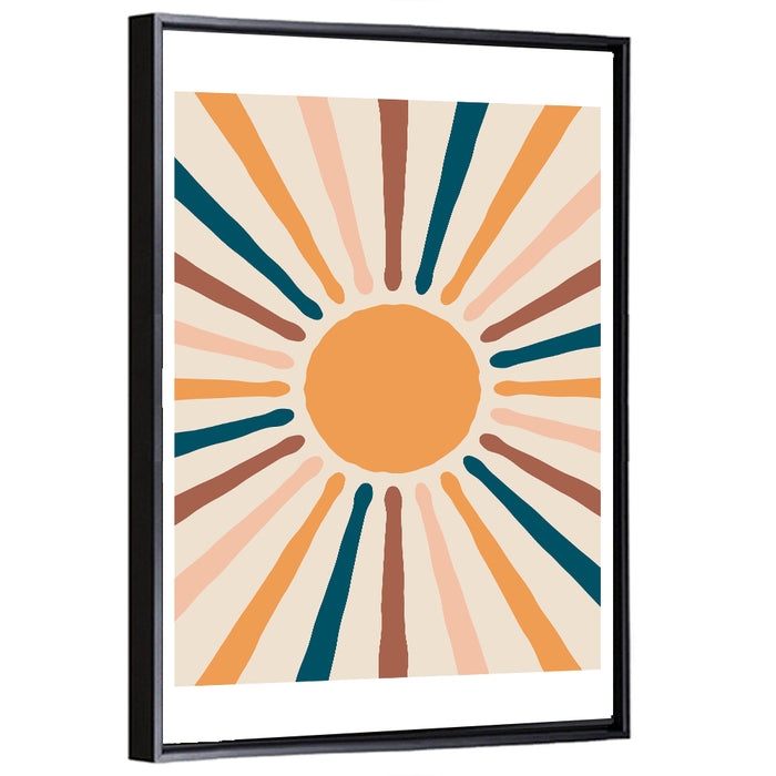 Boho Sunburst Abstract Wall Art as a framed canvas