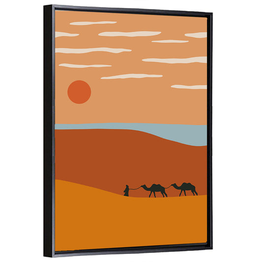 Minimalist Camel Caravan Sunset Wall Art