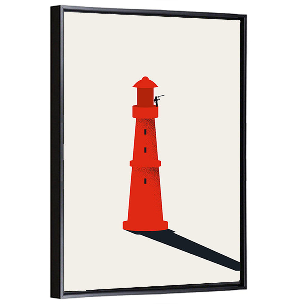 Red Lighthouse with Telescope Silhouette Wall Art