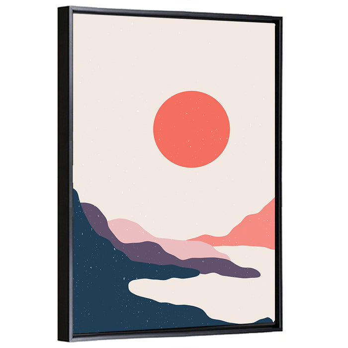 Boho Sunrise Over Mountains Wall Art as a framed canvas