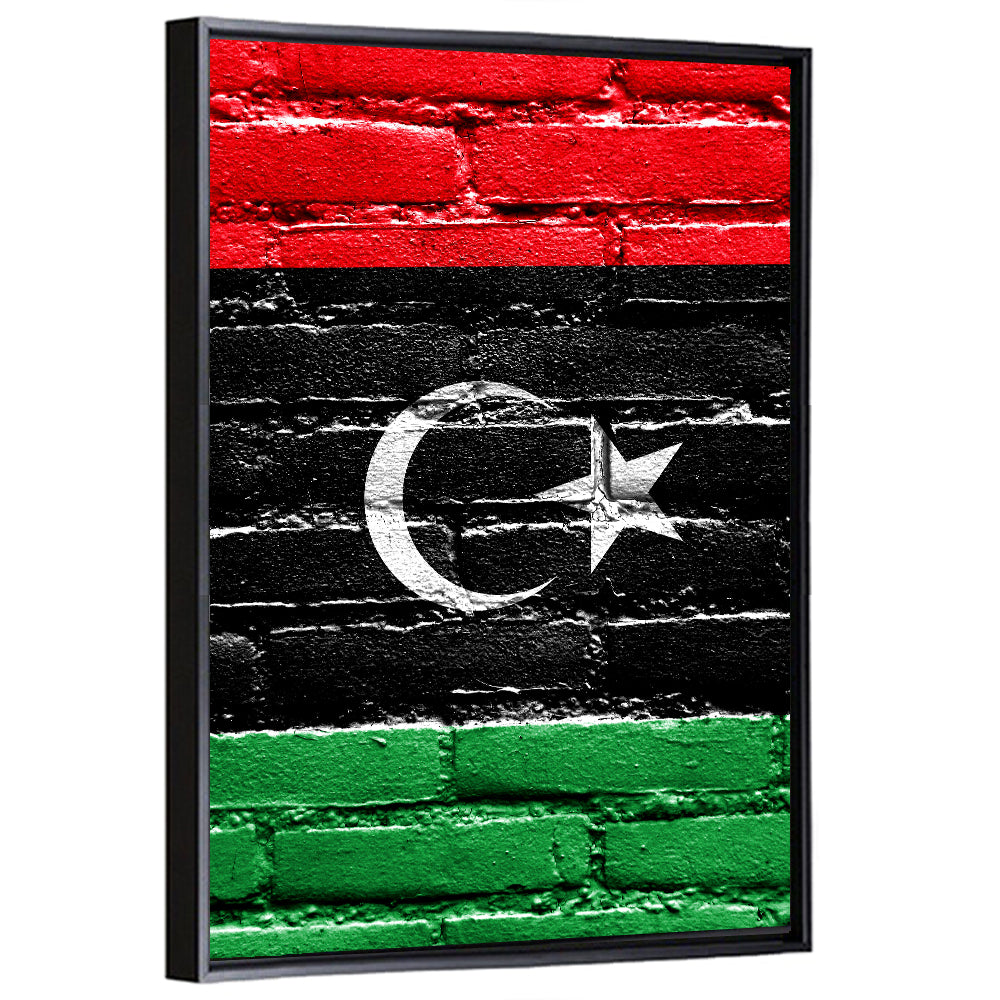 Libyan Flag on Distressed Brick Wall Art