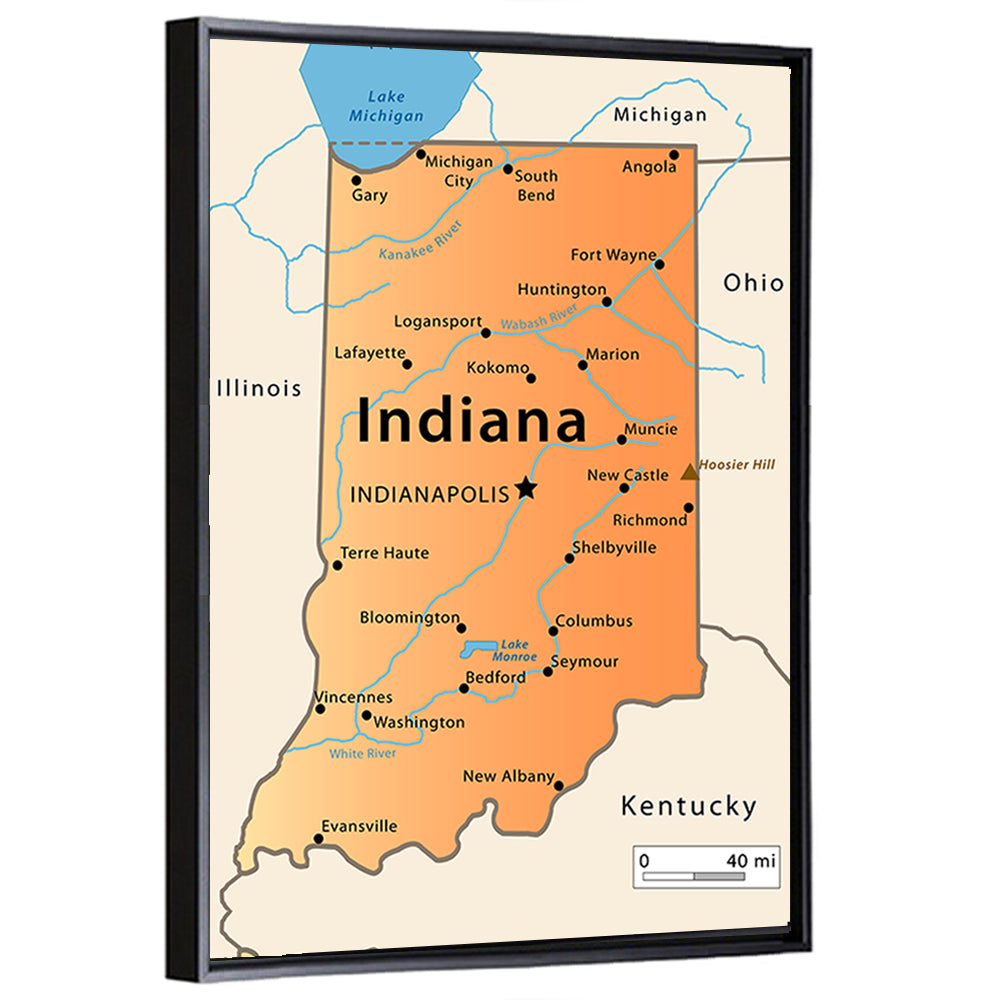 Indiana State Map Wall Art