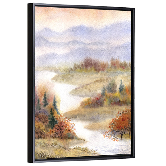 Autumn River Landscape Wall Art as a framed canvas