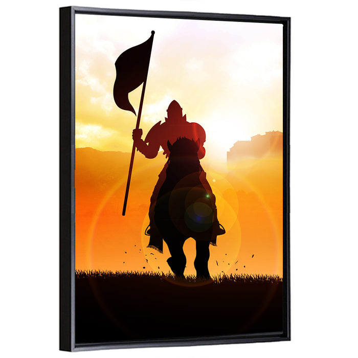 Knight Silhouette at Sunset Wall Art as a framed canvas