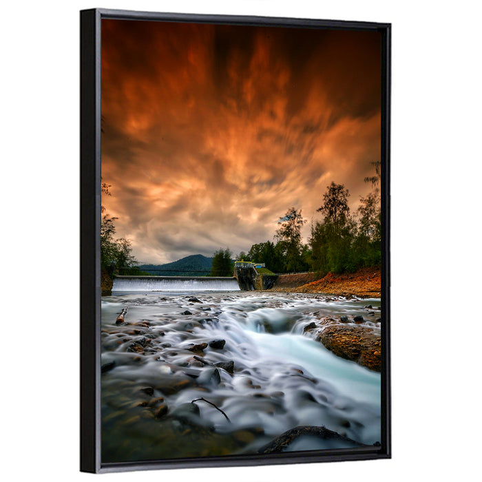 Mentawa Dam at Dusk Wall Art as a framed canvas