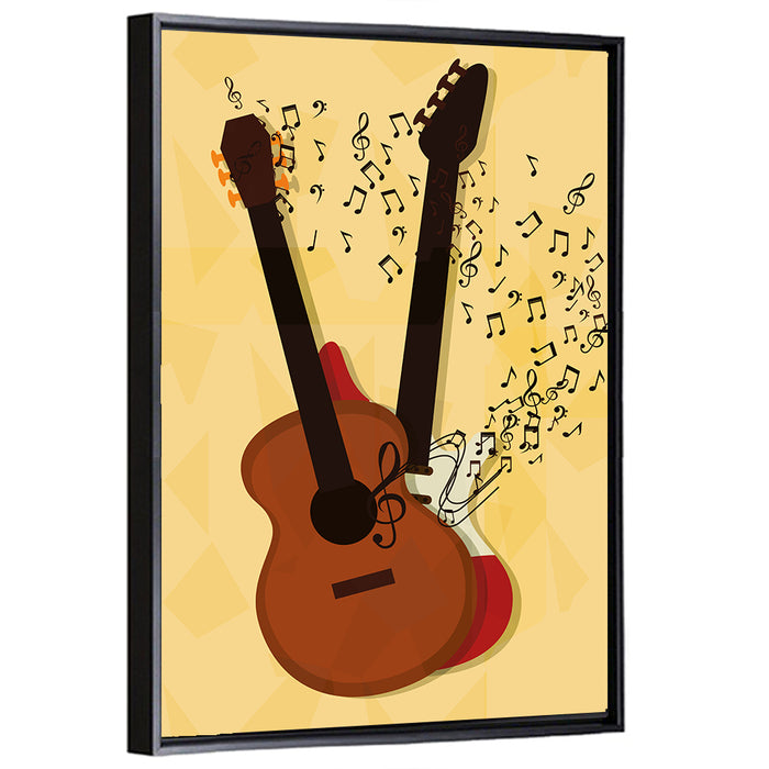Twin Neck Guitar Illustration Wall Art as a framed canvas