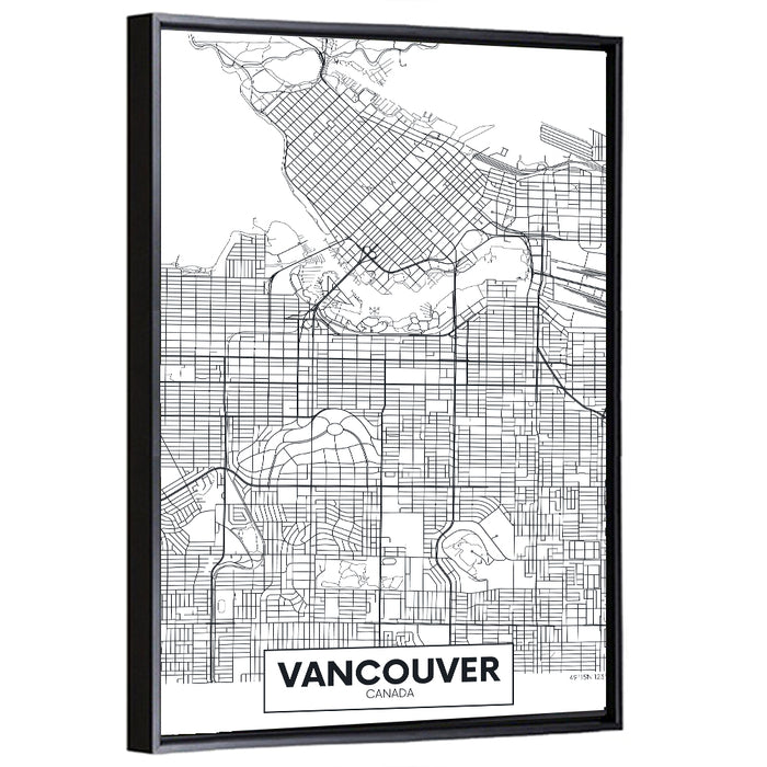 Vancouver City Map Wall Art as a framed canvas