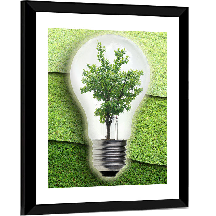 Light Bulb Tree Earth Concept Wall Art as a framed print