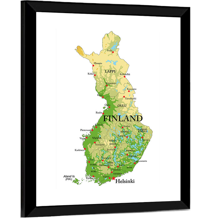 Finland Relief Map Wall Art as a framed print