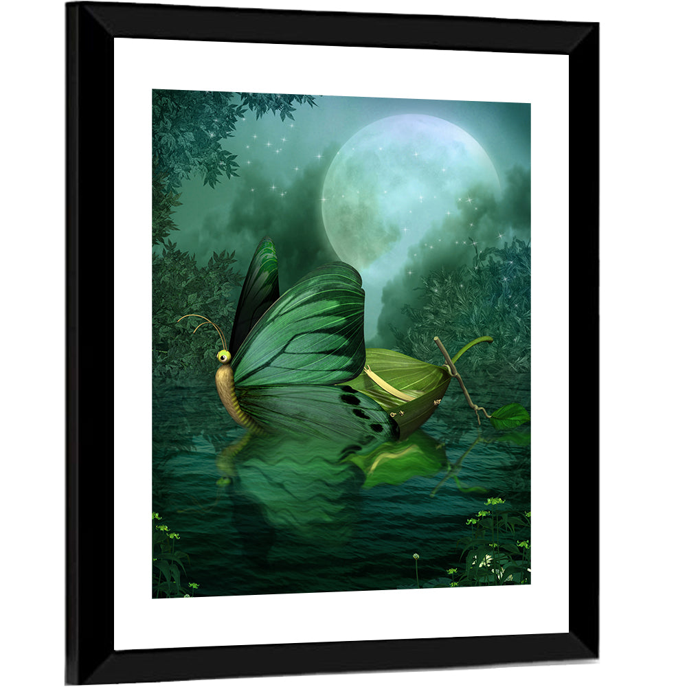 Moonlit Butterfly on Leaf Boat Wall Art
