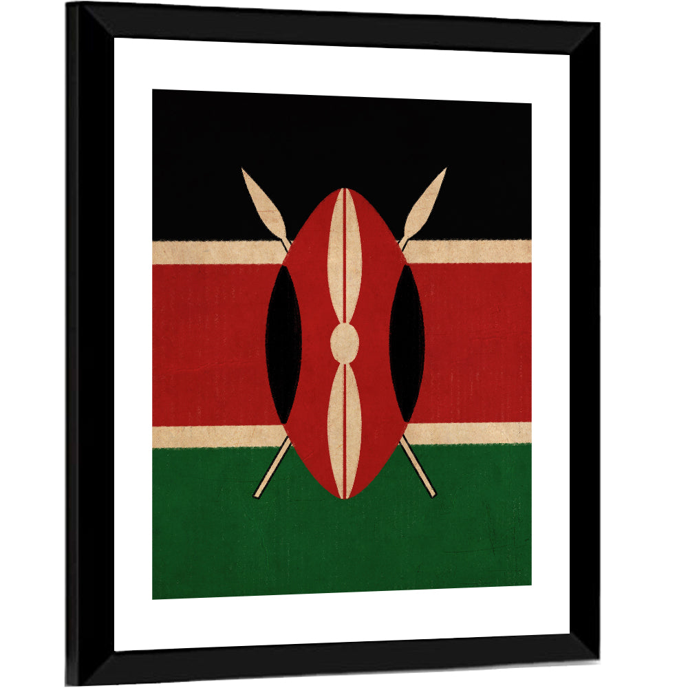 Kenyan Flag with Shield Emblem Wall Art