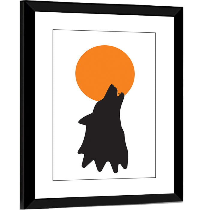 Wolf Silhouette with Orange Moon Wall Art as a framed print