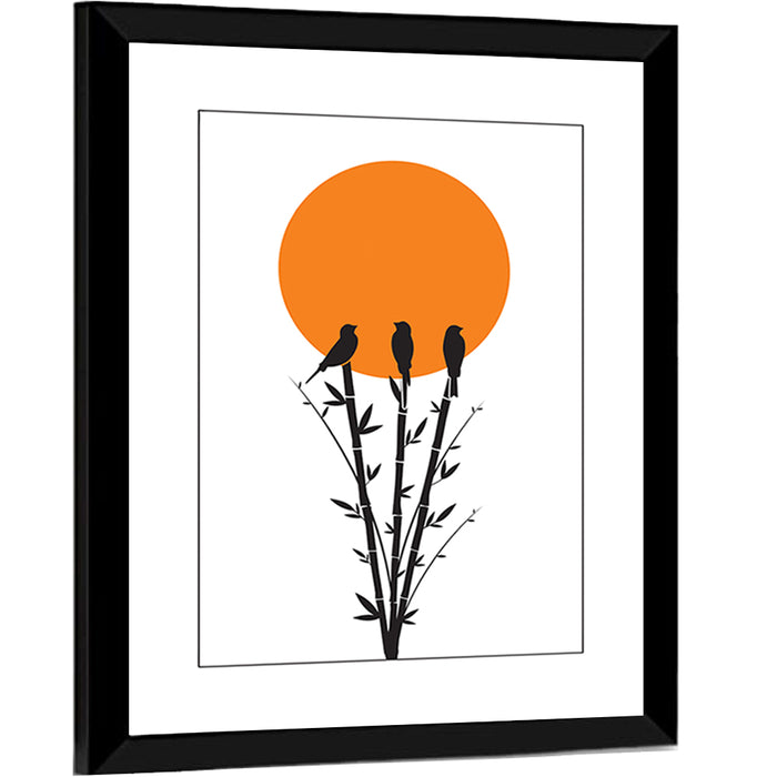 Bamboo and Birds Silhouette Wall Art as a framed print