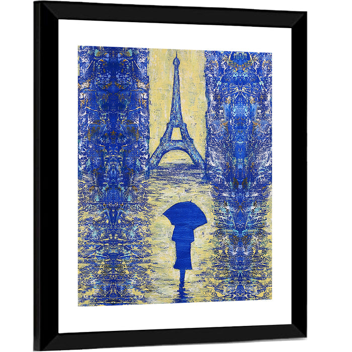 Woman Walking to the Eiffel Tower Wall Art as a framed print