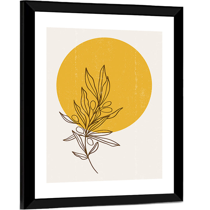 Olive Branch Sun Line Wall Art as a framed print