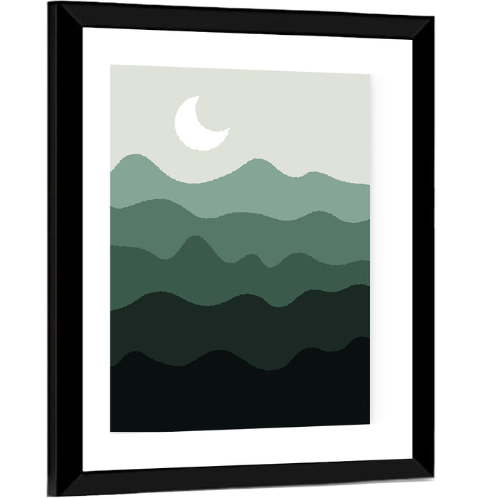 Moonlit Green Mountains Wall Art as a framed print