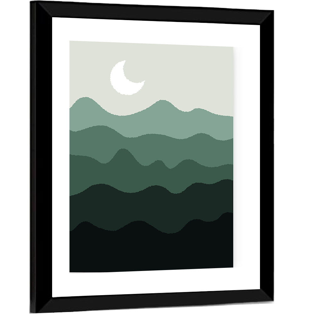 Moonlit Green Mountains Wall Art in a room, portrait