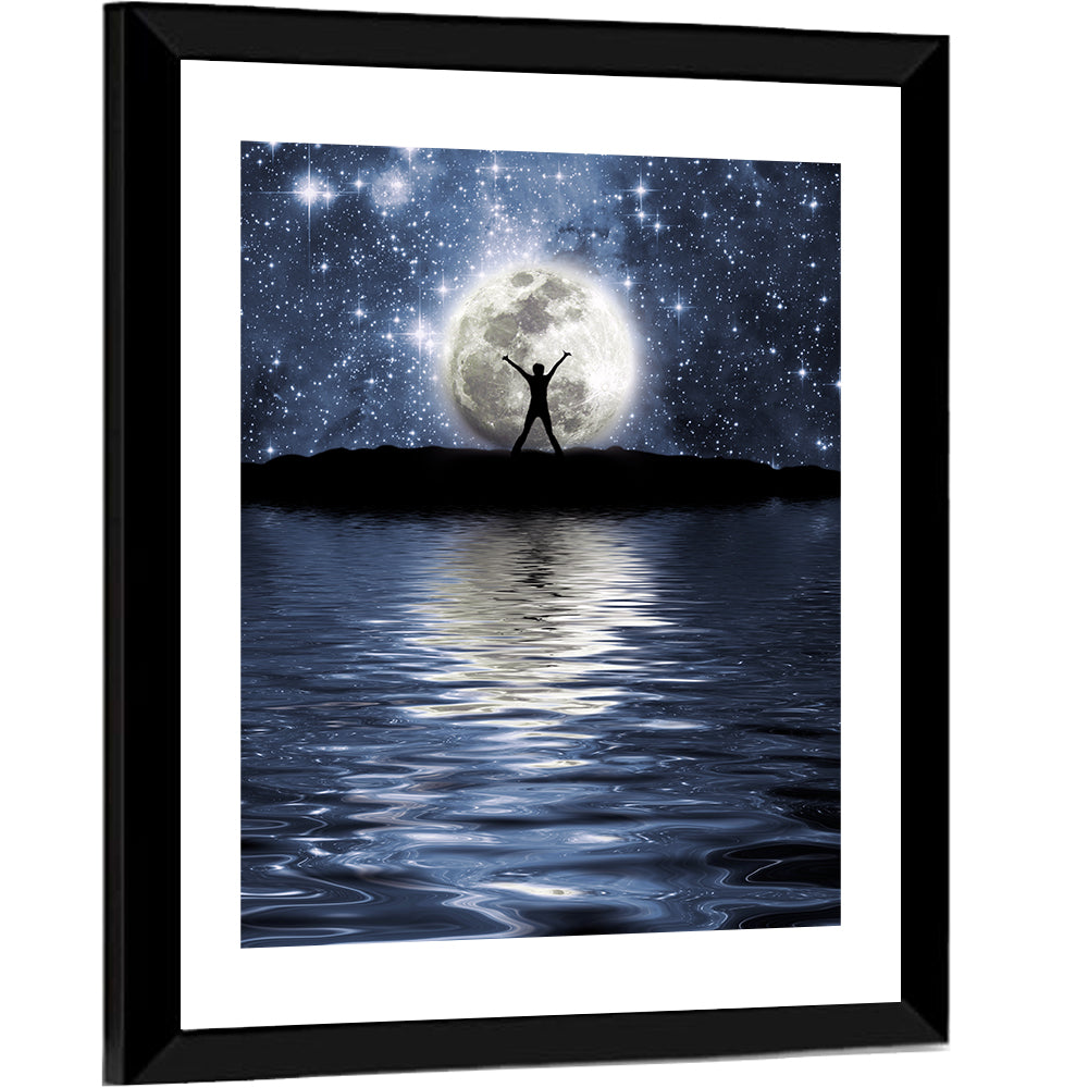 Silhouette Before Full Moon Wall Art