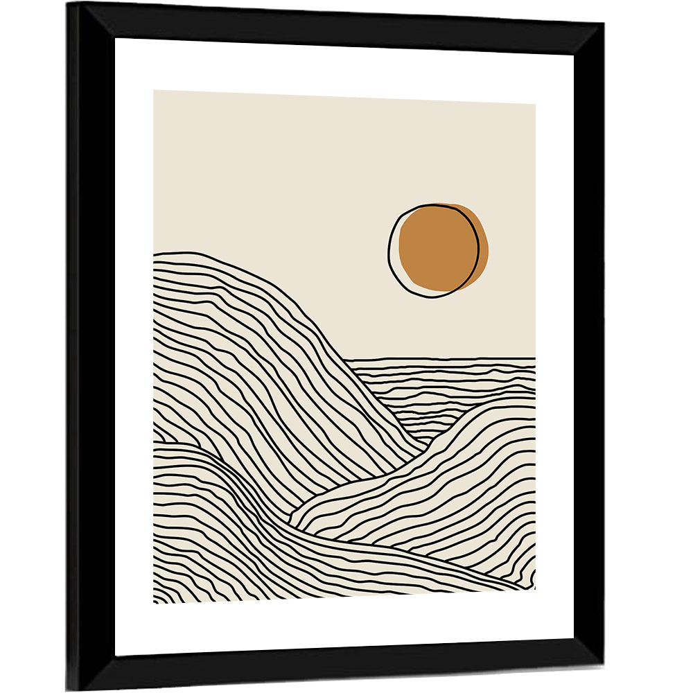 Contour Mountains with Geometric Sun Wall Art