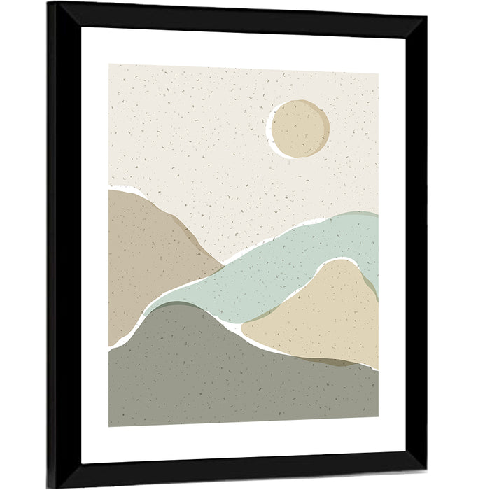 Layered Mountains and Sun Wall Art as a framed print