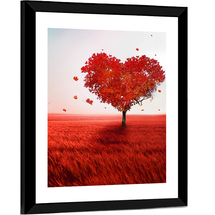 Heart-shaped Tree in Red Field Wall Art as a framed print