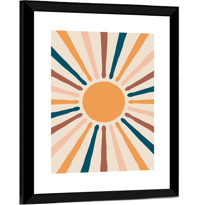 Boho Sunburst Abstract Wall Art as a framed print