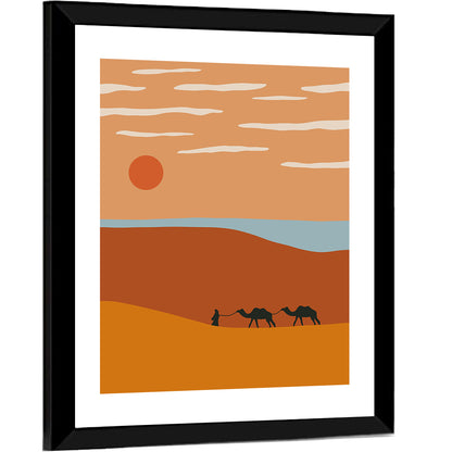 Minimalist Camel Caravan Sunset Wall Art