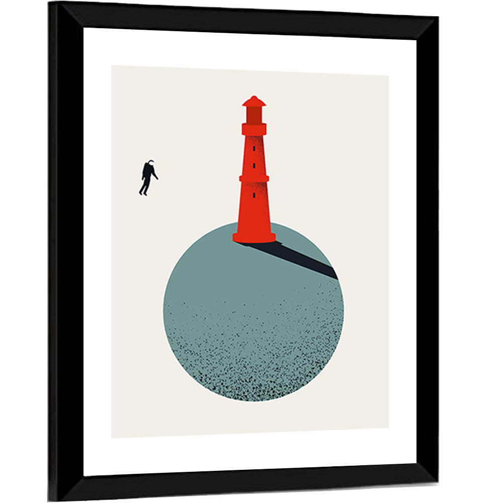 Red Lighthouse on Planet Wall Art