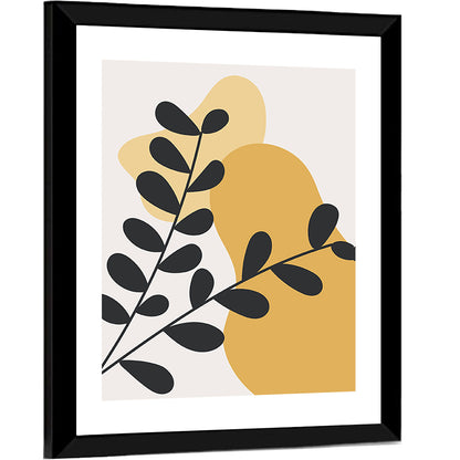 Diagonal Black Leaves with Golden Shapes Wall Art