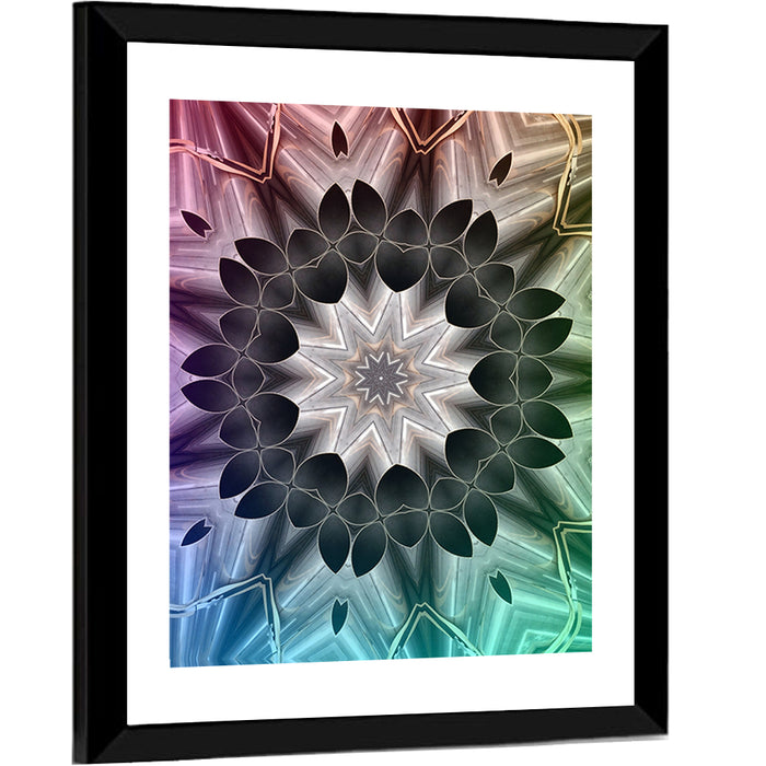 Kaleidoscope Leaf Mandala Wall Art as a framed print