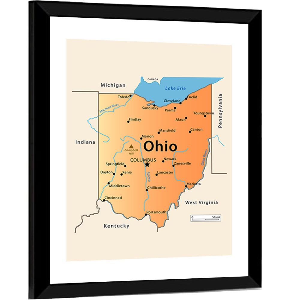 Ohio State Map Wall Art