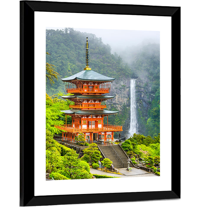 Seiganto-ji Pagoda at Nachi Falls Wall Art as a framed print