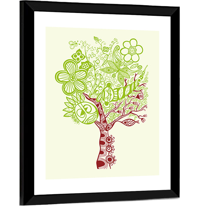 Surreal Tree with Sun Face Wall Art as a framed print