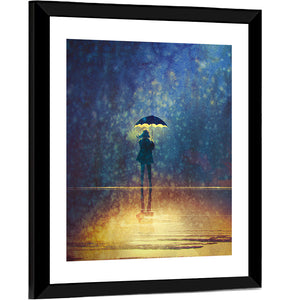 Lonely Woman Under Umbrella Wall Art