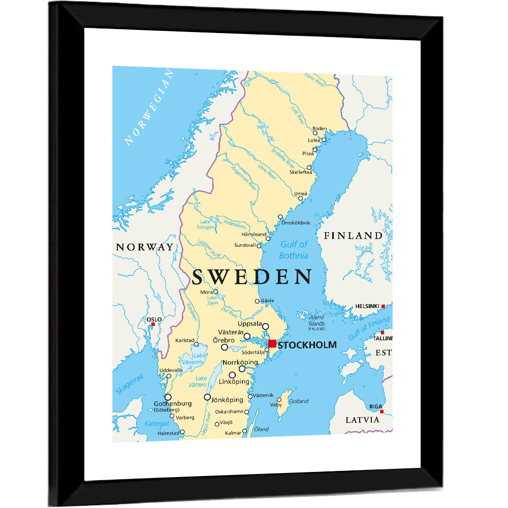 Sweden Political Map Wall Art