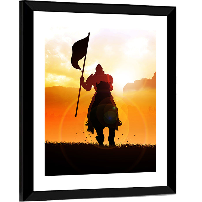 Knight Silhouette at Sunset Wall Art as a framed print