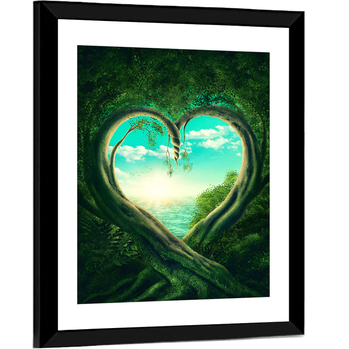 Two Trees Forming a Heart Wall Art as a framed print